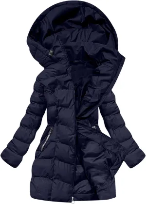 Quilted Jacket for Women Warm Winter Mid Length Down Puffer Jacket Thicken Hooded Zipper Padded Overcoat Outerwear