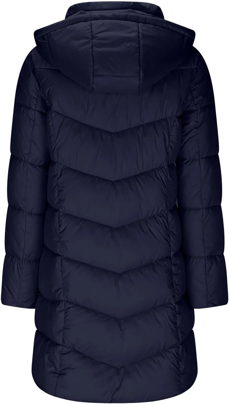 Quilted Jacket for Women Warm Winter Mid Length Down Puffer Jacket Thicken Hooded Zipper Padded Overcoat Outerwear
