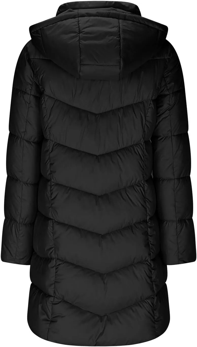 Quilted Jacket for Women Warm Winter Mid Length Down Puffer Jacket Thicken Hooded Zipper Padded Overcoat Outerwear