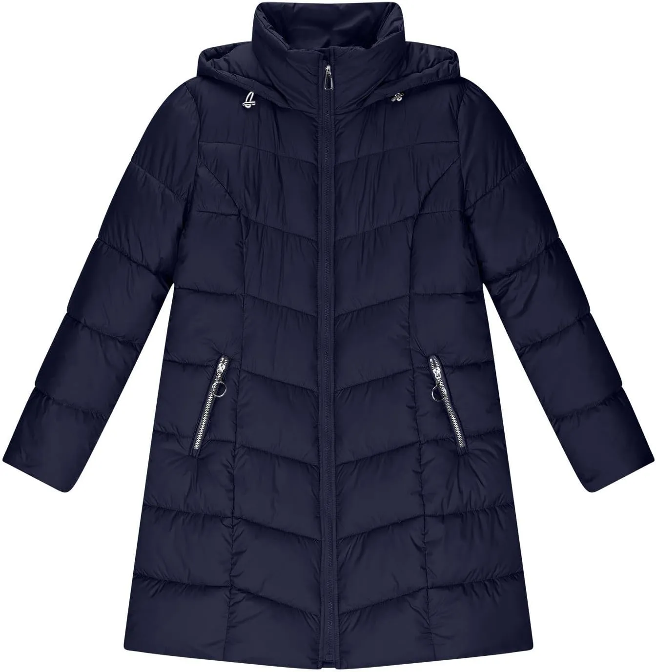 Quilted Jacket for Women Warm Winter Mid Length Down Puffer Jacket Thicken Hooded Zipper Padded Overcoat Outerwear