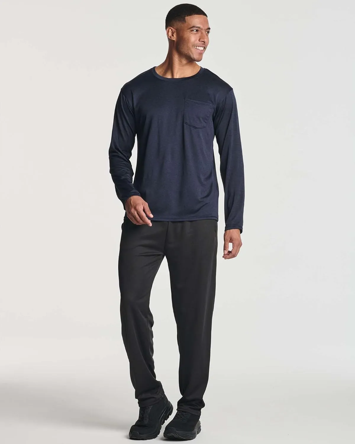 Real Essentials 4 Pack: Men's Dry-Fit Active Athletic Long Sleeve Pocket Crew T-Shirt Outdoors UPF 50 S-5XLT