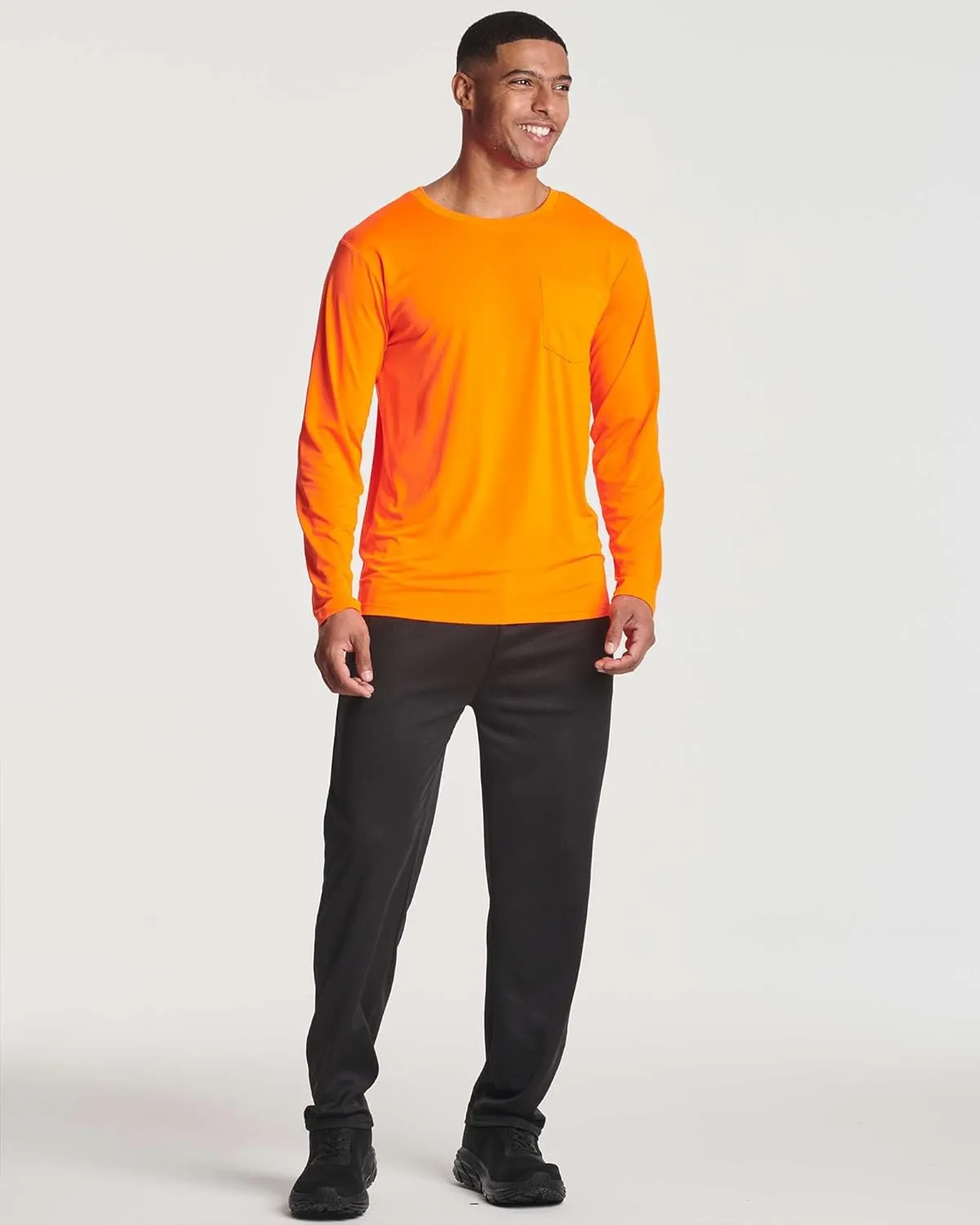 Real Essentials 4 Pack: Men's Dry-Fit Active Athletic Long Sleeve Pocket Crew T-Shirt Outdoors UPF 50 S-5XLT