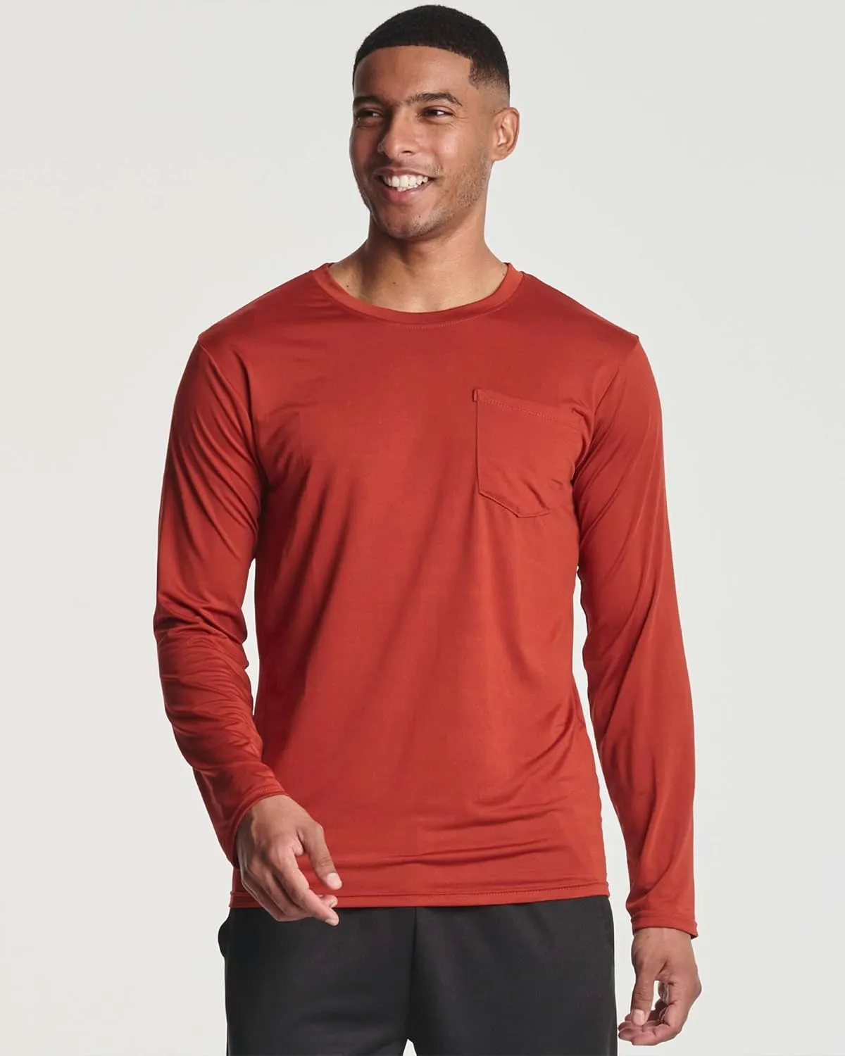 Real Essentials 4 Pack: Men's Dry-Fit Active Athletic Long Sleeve Pocket Crew T-Shirt Outdoors UPF 50 S-5XLT