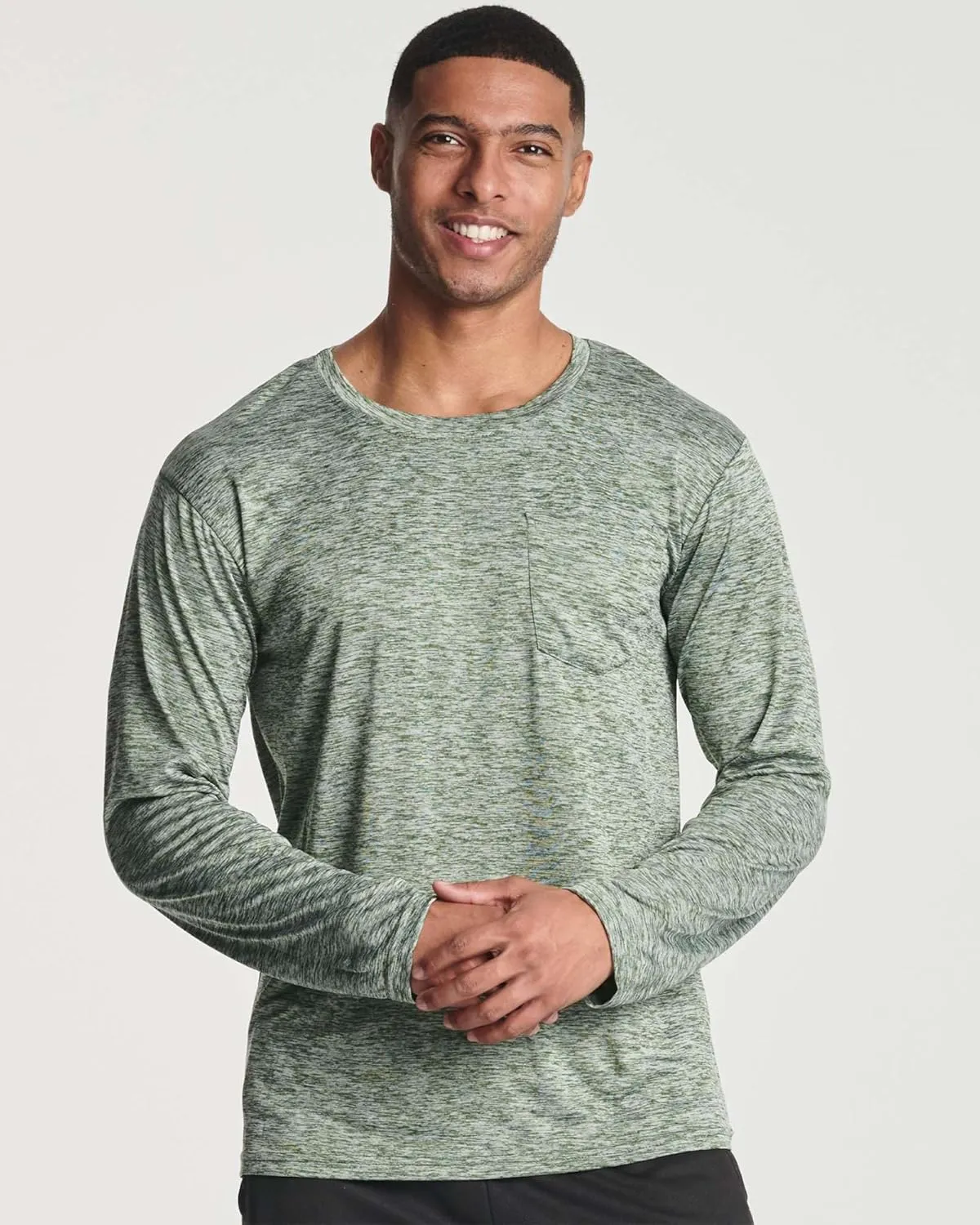 Real Essentials 4 Pack: Men's Dry-Fit Active Athletic Long Sleeve Pocket Crew T-Shirt Outdoors UPF 50 S-5XLT