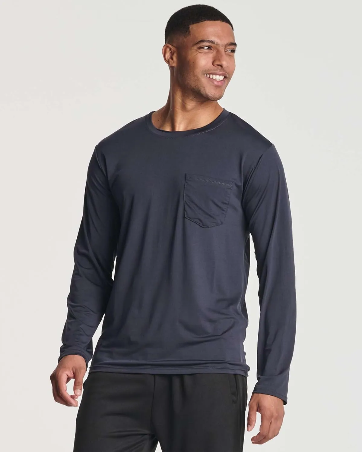 Real Essentials 4 Pack: Men's Dry-Fit Active Athletic Long Sleeve Pocket Crew T-Shirt Outdoors UPF 50 S-5XLT