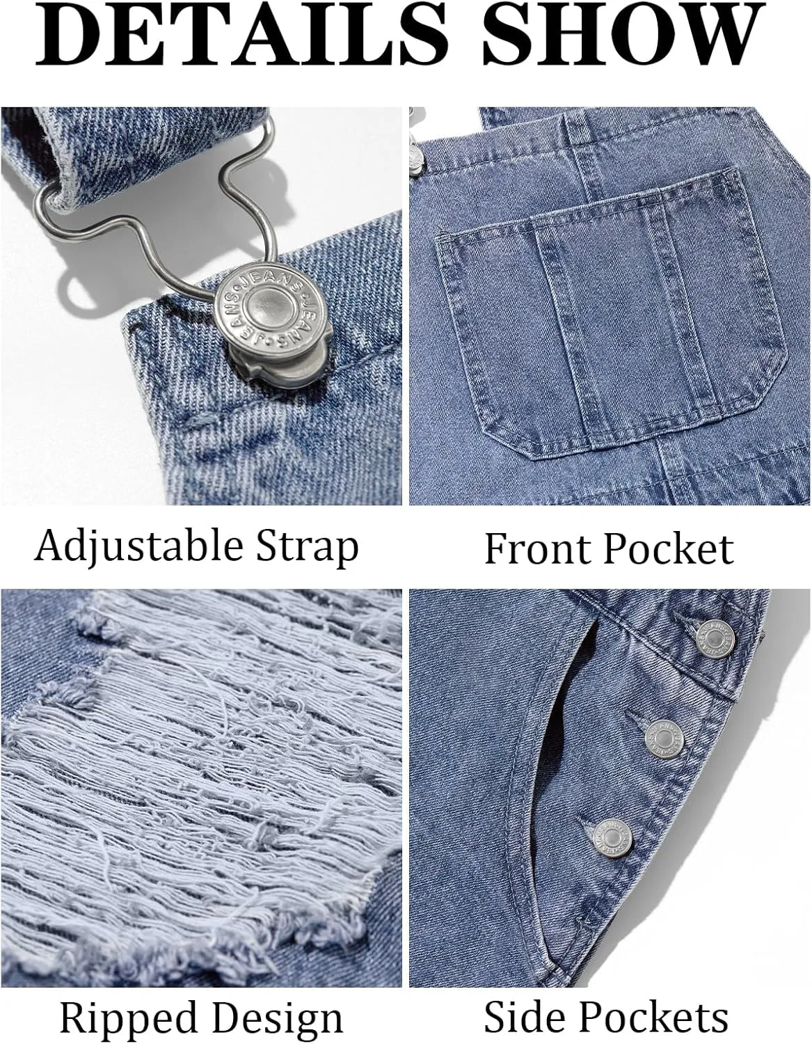 Runcati Men's Denim Bib Overall Ripped Distressed Jean Casual Fashion Workwear Adjustable Strap Hip Hop Jumpsuit
