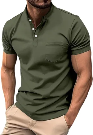 Short Sleeve Muscle Henley T-Shirts for Men Casual Cotton Gym Workout Athletic V Neck Tees Quick Dry Summer Work Polo Shirts