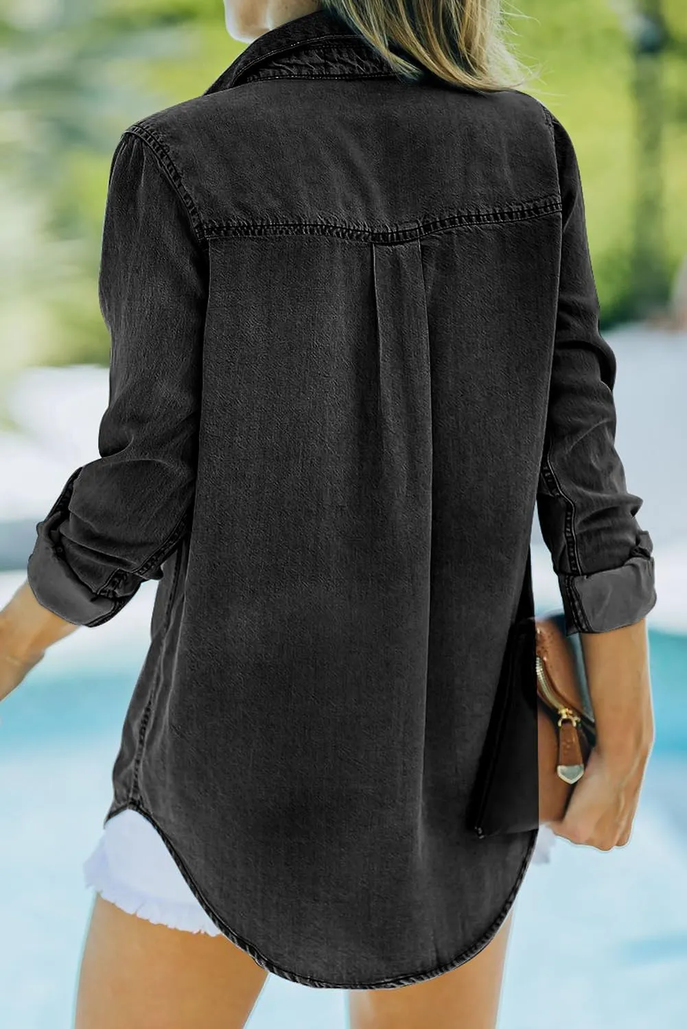 Sidefeel Women's Denim Tops Long Sleeve Shacket Jackets Button Down Collared Jean Shirt