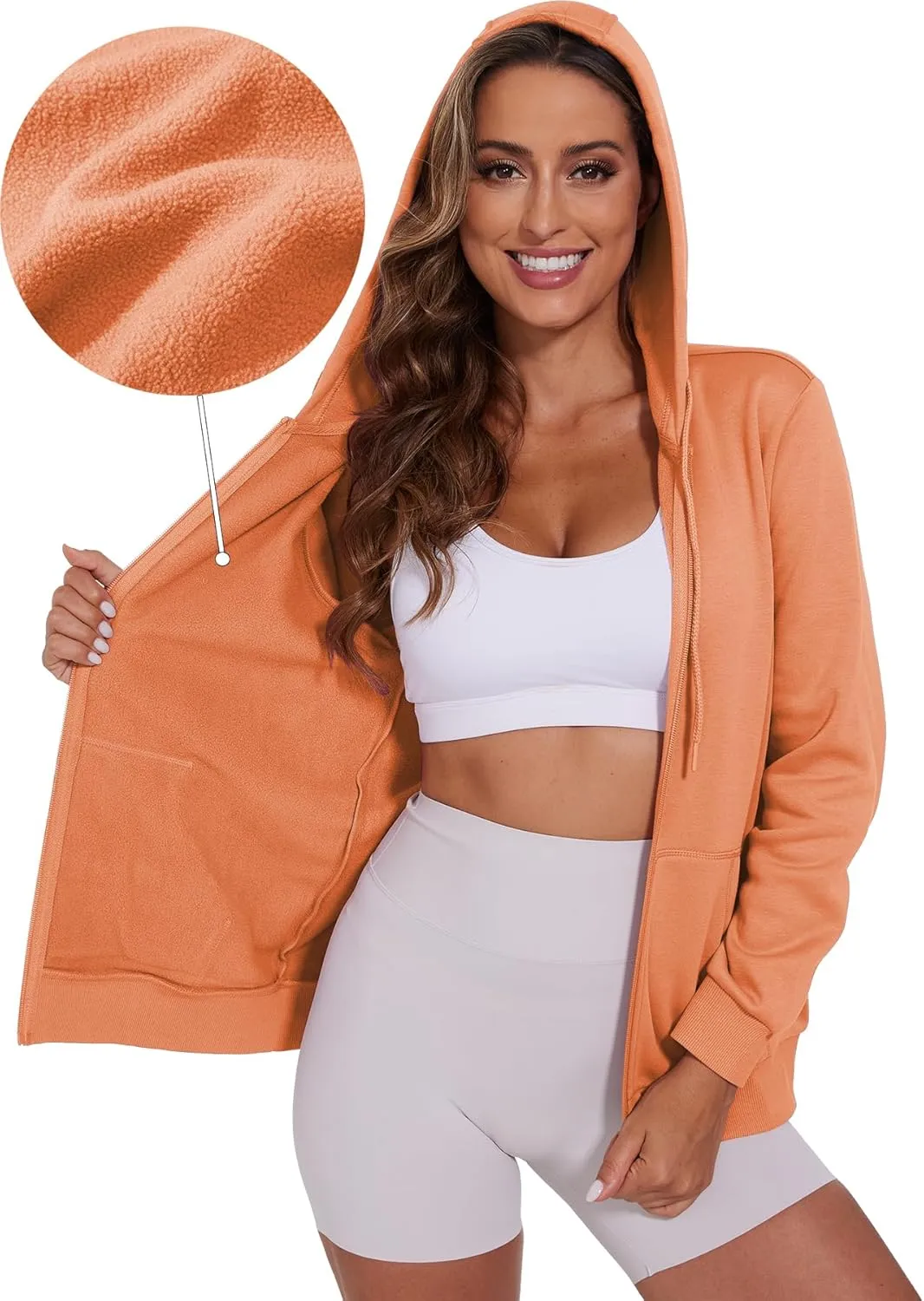 SMENG Womens Zip Up Hoodies Long Sleeve Fit Hooded Sweatshirts 2024 Casual Lightweight Jacket