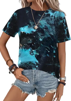 SOFIA'S CHOICE Tie Dye Shirt Women Short Sleeve Tee Shirt Crew Neck Casual Summer Tops