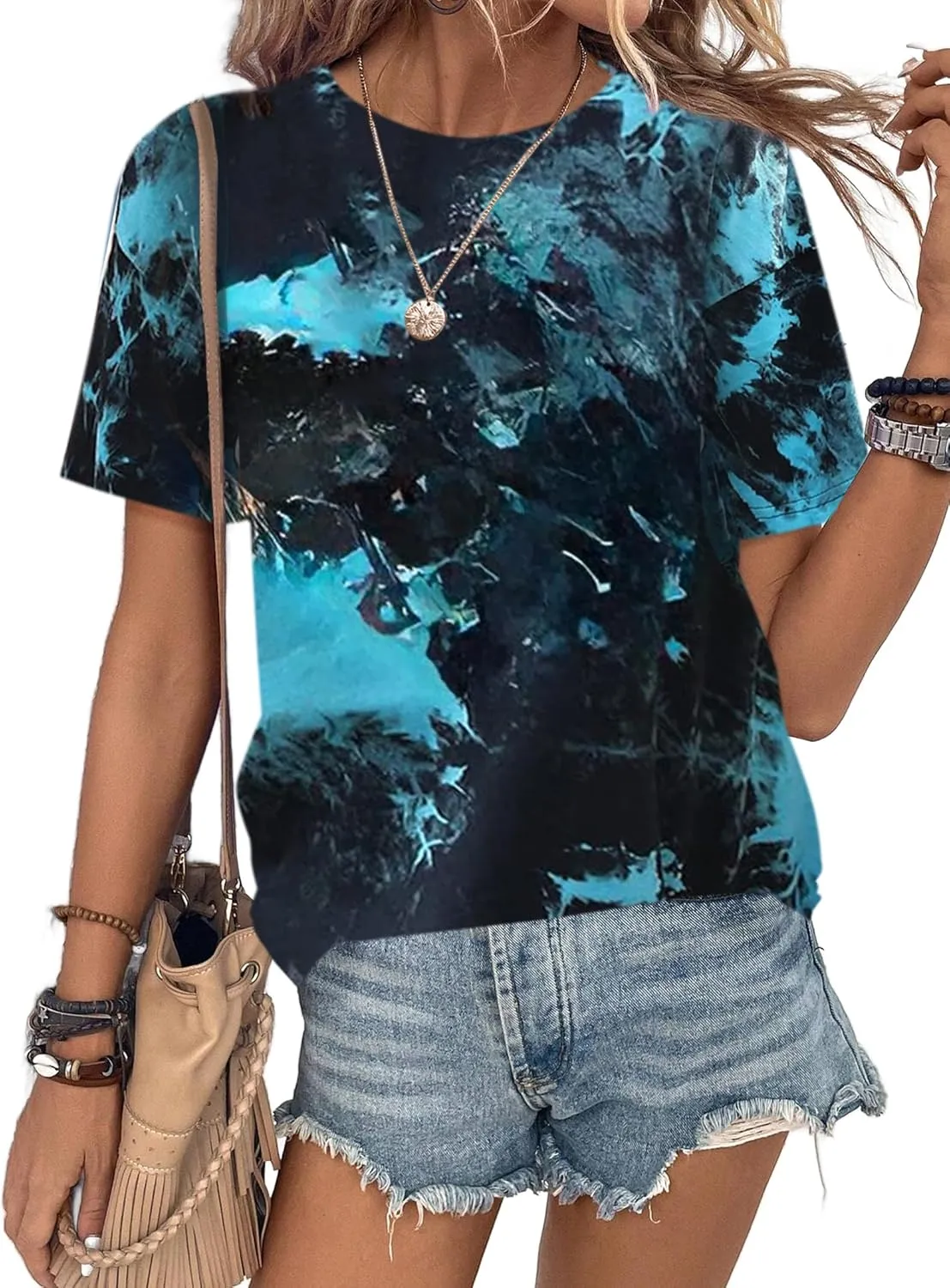 SOFIA'S CHOICE Tie Dye Shirt Women Short Sleeve Tee Shirt Crew Neck Casual Summer Tops