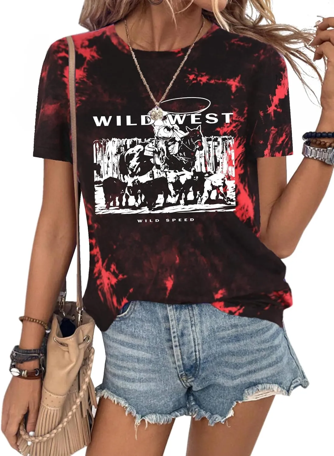 SOFIA'S CHOICE Tie Dye Shirt Women Short Sleeve Tee Shirt Crew Neck Casual Summer Tops