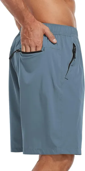 SPOSULEI Men's Athletic Hiking Shorts Water Resistant Quick-Dry Lightweight Outdoor Sweat Shorts with Zipper Pockets