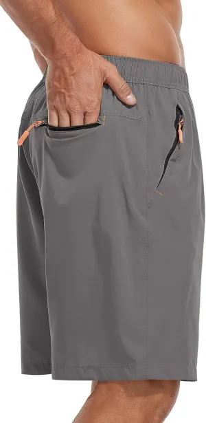 SPOSULEI Men's Athletic Hiking Shorts Water Resistant Quick-Dry Lightweight Outdoor Sweat Shorts with Zipper Pockets