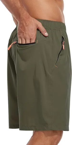 SPOSULEI Men's Athletic Hiking Shorts Water Resistant Quick-Dry Lightweight Outdoor Sweat Shorts with Zipper Pockets
