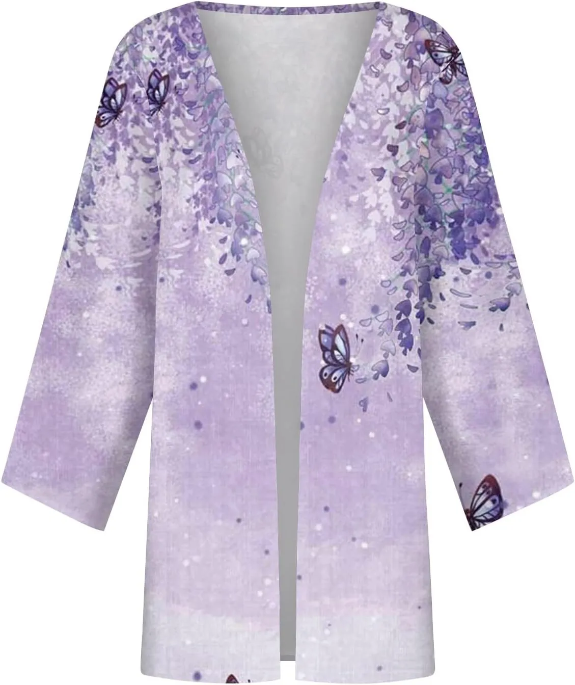 Spring Cardigans for Women 2025 Floral Printed Casual Loose Cardigans 3/4 Sleeve Hide Belly Open Front Cardigan
