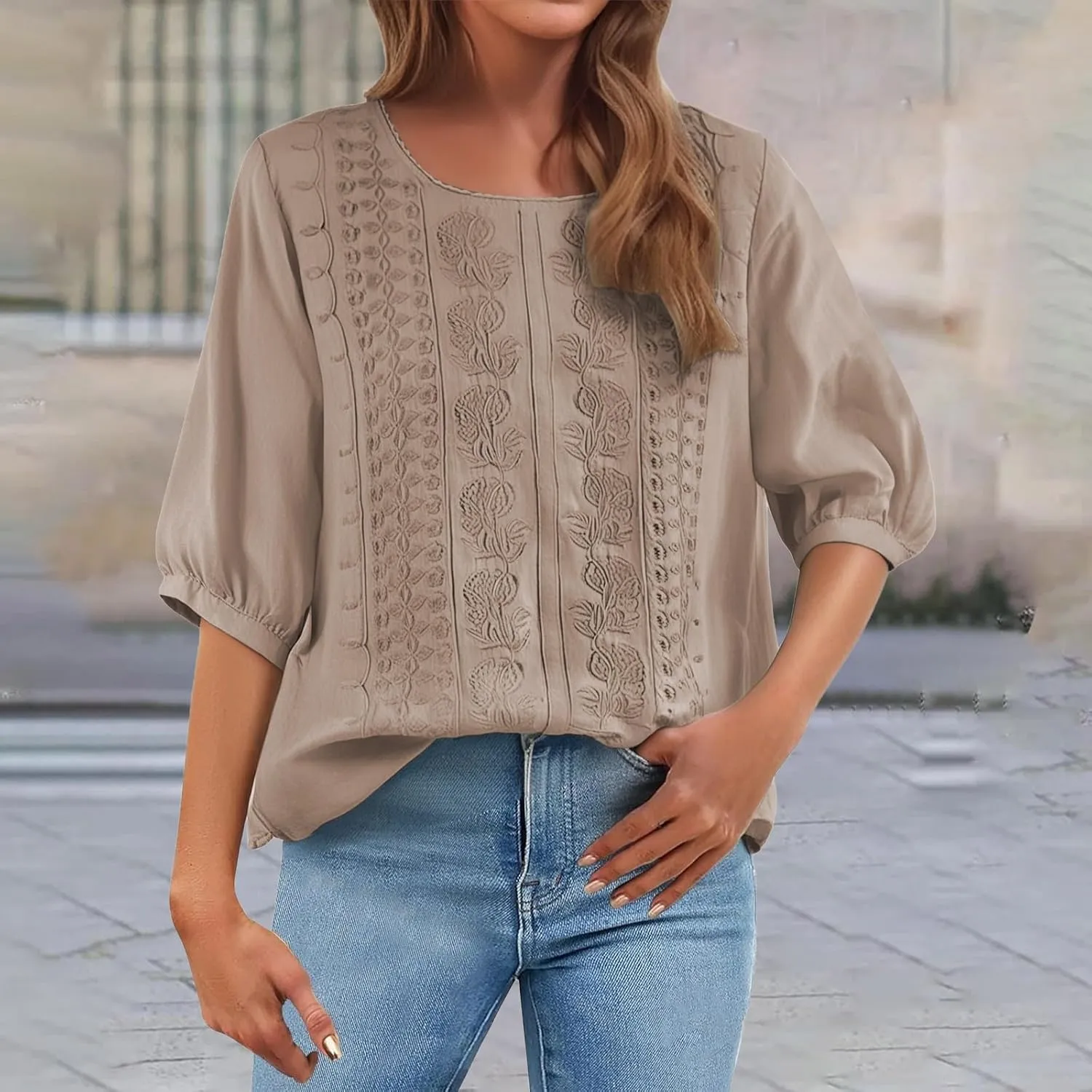 Summer Linen Shirts for Womens Cotton Linen Shirt Casual Short Sleeve Solid Crew Neck Tops Loose Fit Beach Blouses