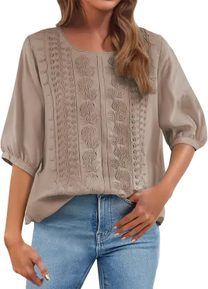 Summer Linen Shirts for Womens Cotton Linen Shirt Casual Short Sleeve Solid Crew Neck Tops Loose Fit Beach Blouses