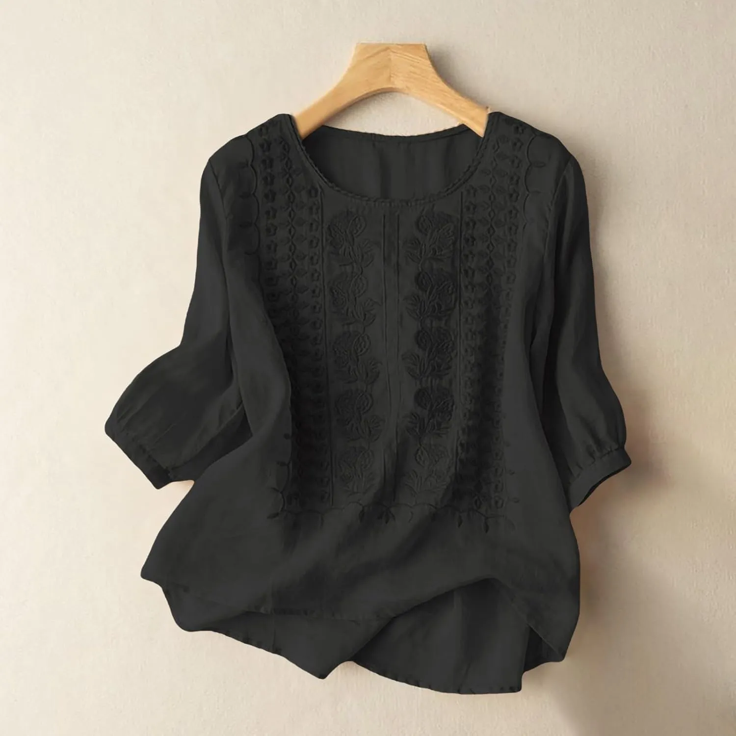 Summer Linen Shirts for Womens Cotton Linen Shirt Casual Short Sleeve Solid Crew Neck Tops Loose Fit Beach Blouses
