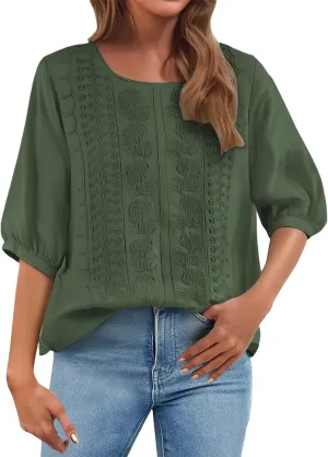 Summer Linen Shirts for Womens Cotton Linen Shirt Casual Short Sleeve Solid Crew Neck Tops Loose Fit Beach Blouses