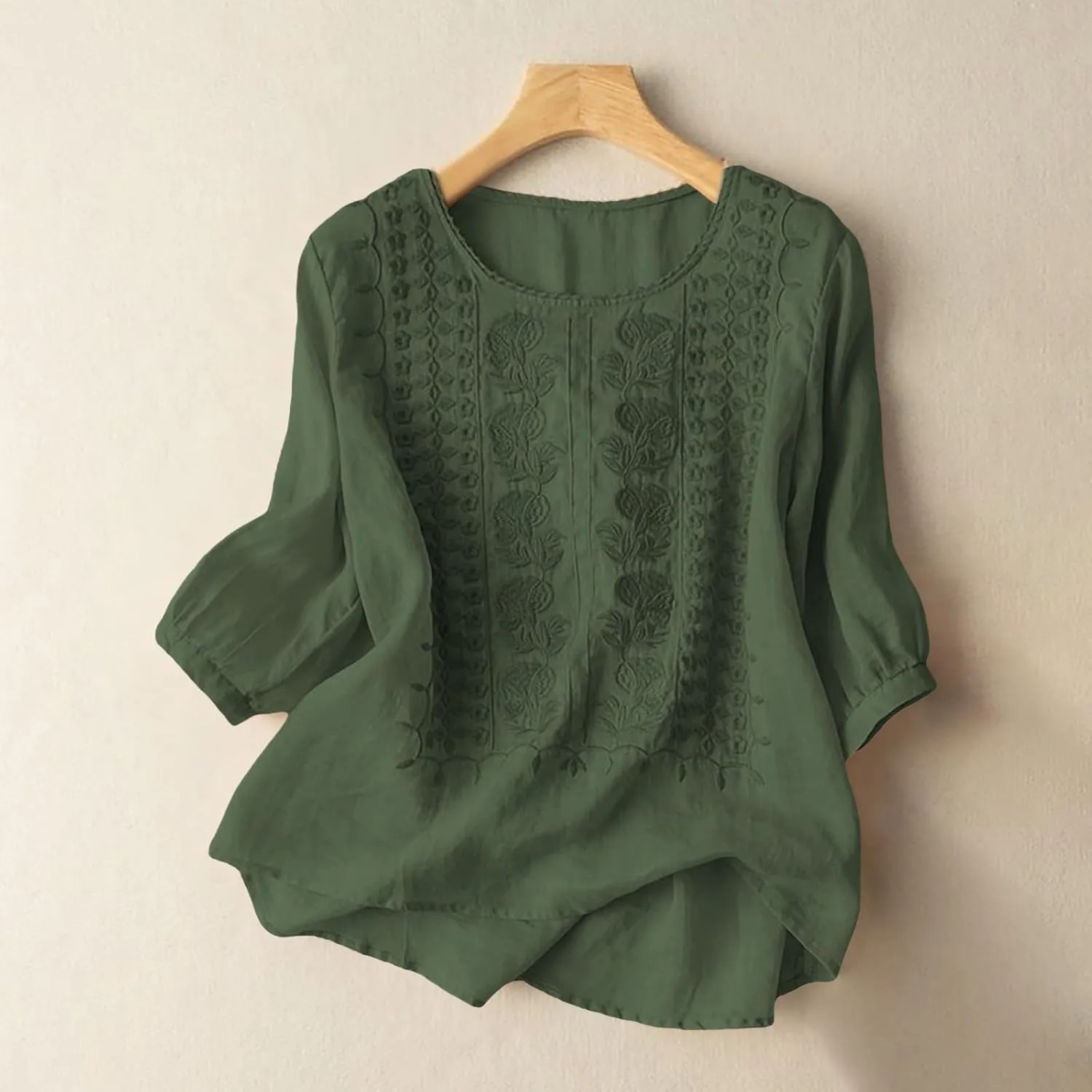 Summer Linen Shirts for Womens Cotton Linen Shirt Casual Short Sleeve Solid Crew Neck Tops Loose Fit Beach Blouses