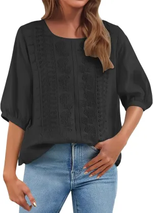 Summer Linen Shirts for Womens Cotton Linen Shirt Casual Short Sleeve Solid Crew Neck Tops Loose Fit Beach Blouses