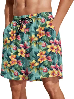 Summer Shorts for Mens Travel Holiday Hawaii Beach Retro Pants Fashion Print Elastic Wasit Loose Fit Pants Plus Size