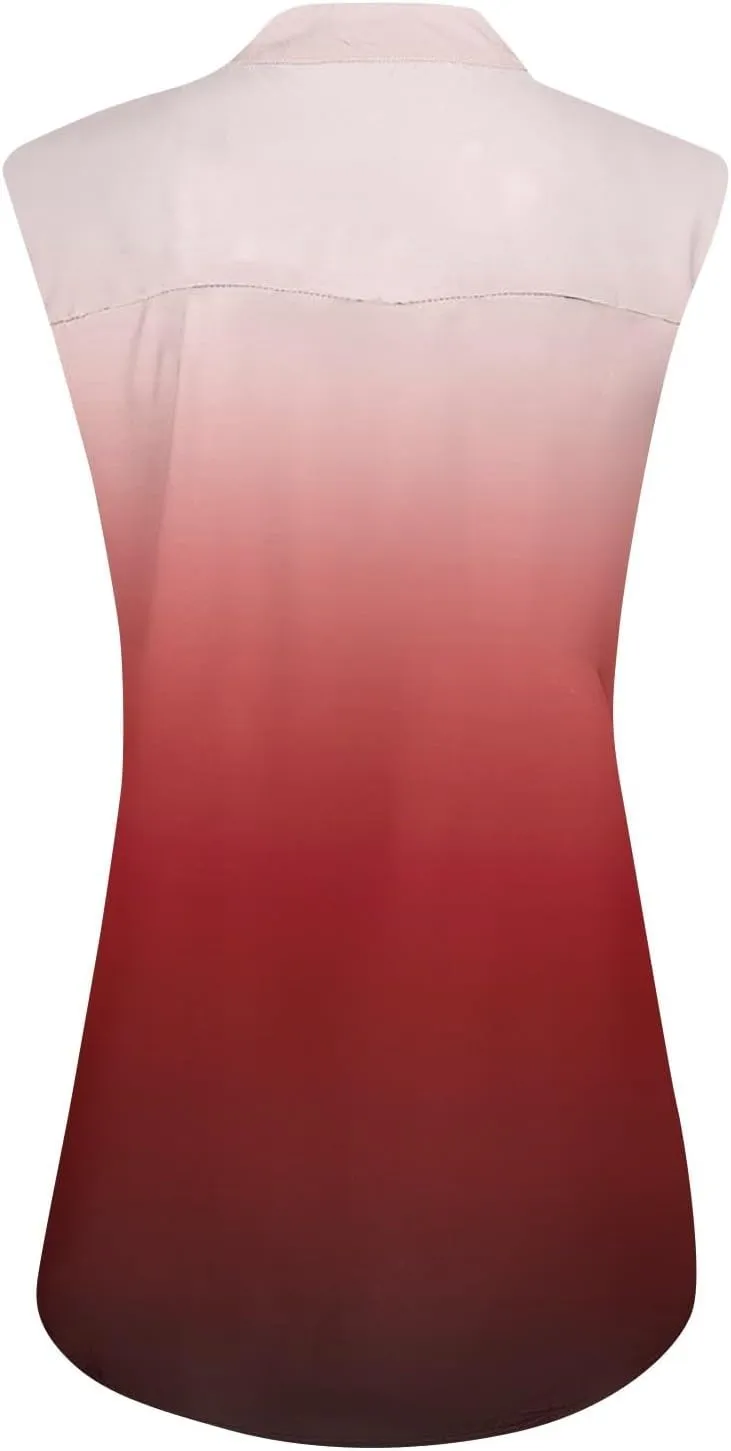 Summer Tank Tops for Women Plus Size Vneck Sleeveless T-Shirts Gradient Button Down Casual Office Tees Tunics