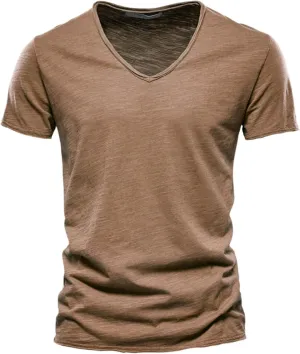 T-Shirt for Men Cotton Short Sleeve V Neck Muscle Tee Moisture Wicking Athletic Workout Henley Shirt Cotton Tops