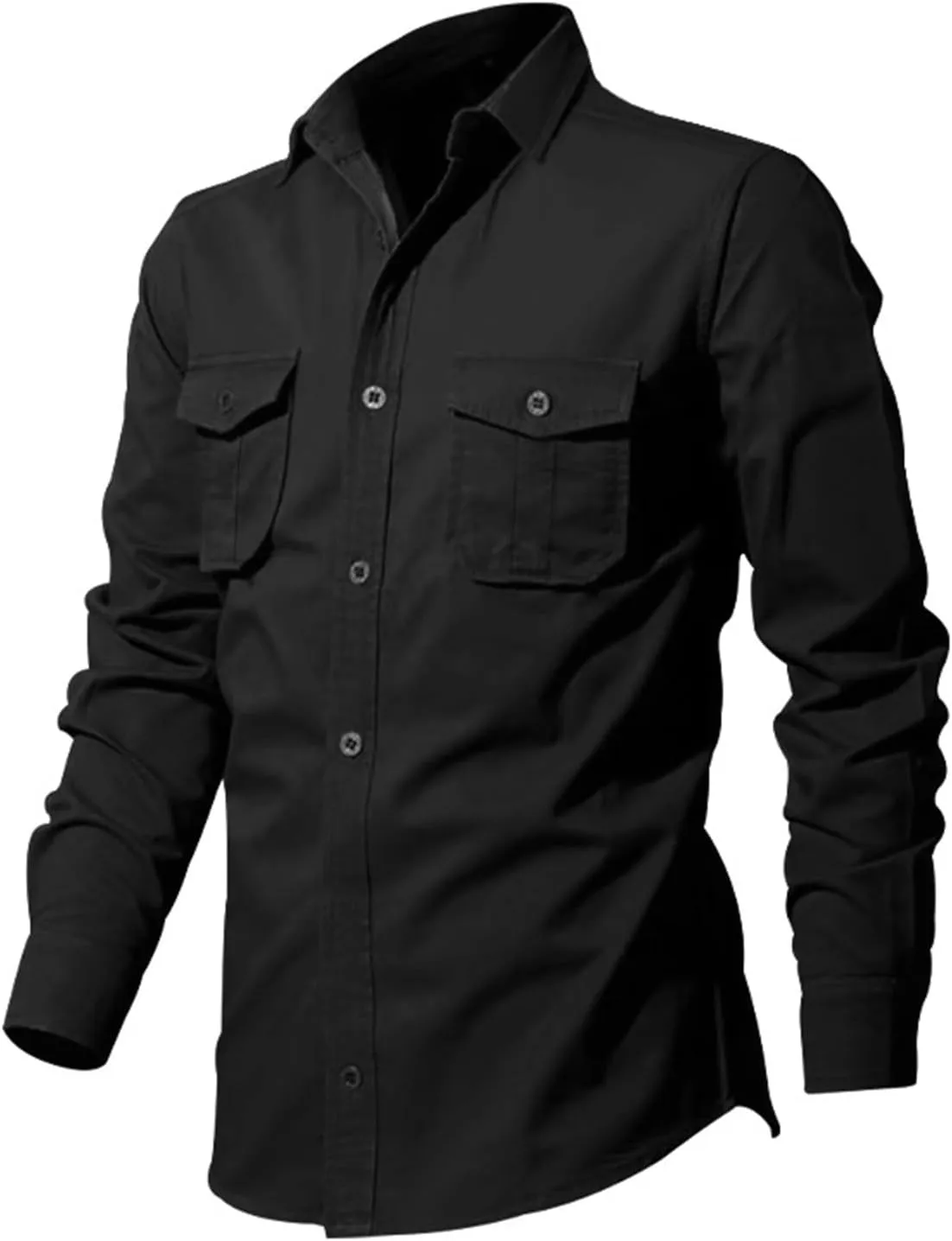 Tactical Shirts for Men Long Sleeve Cargo Work Shirt Casual Button Down Summer Beach Plain Collared Tshirts with Pockets