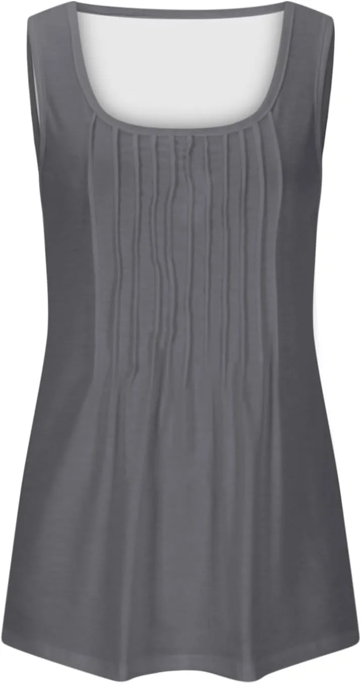 Tank Tops for Women 2025 Plus Size Summer Tops Trendy Sleeveless Scoop Neck Pleated Casual Loose Fit T Shirts