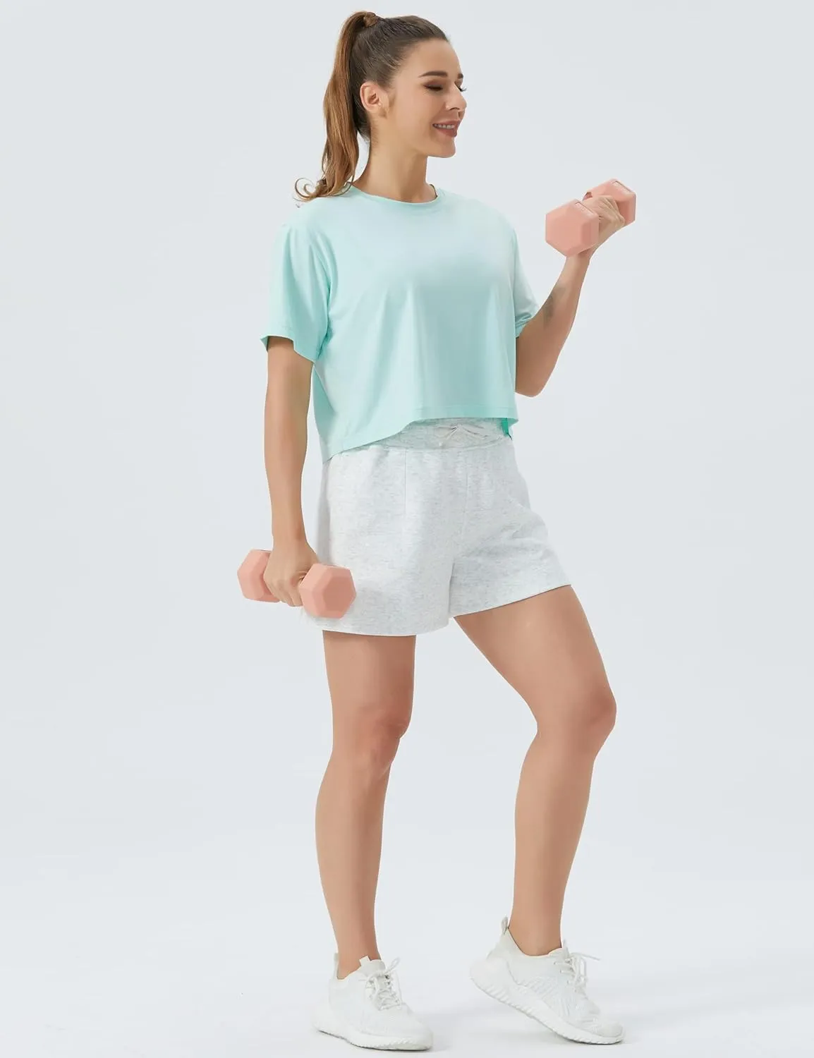 THE GYM PEOPLE Women's Drawstring Sweat Shorts High Waisted Summer Workout Lounge Shorts with Pockets