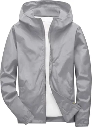 Thin Hooded Jacket for Mens Soft Shell Windproof Waterproof Hiking Coats Zipper Long Sleeve Casual Outwear Plus Size