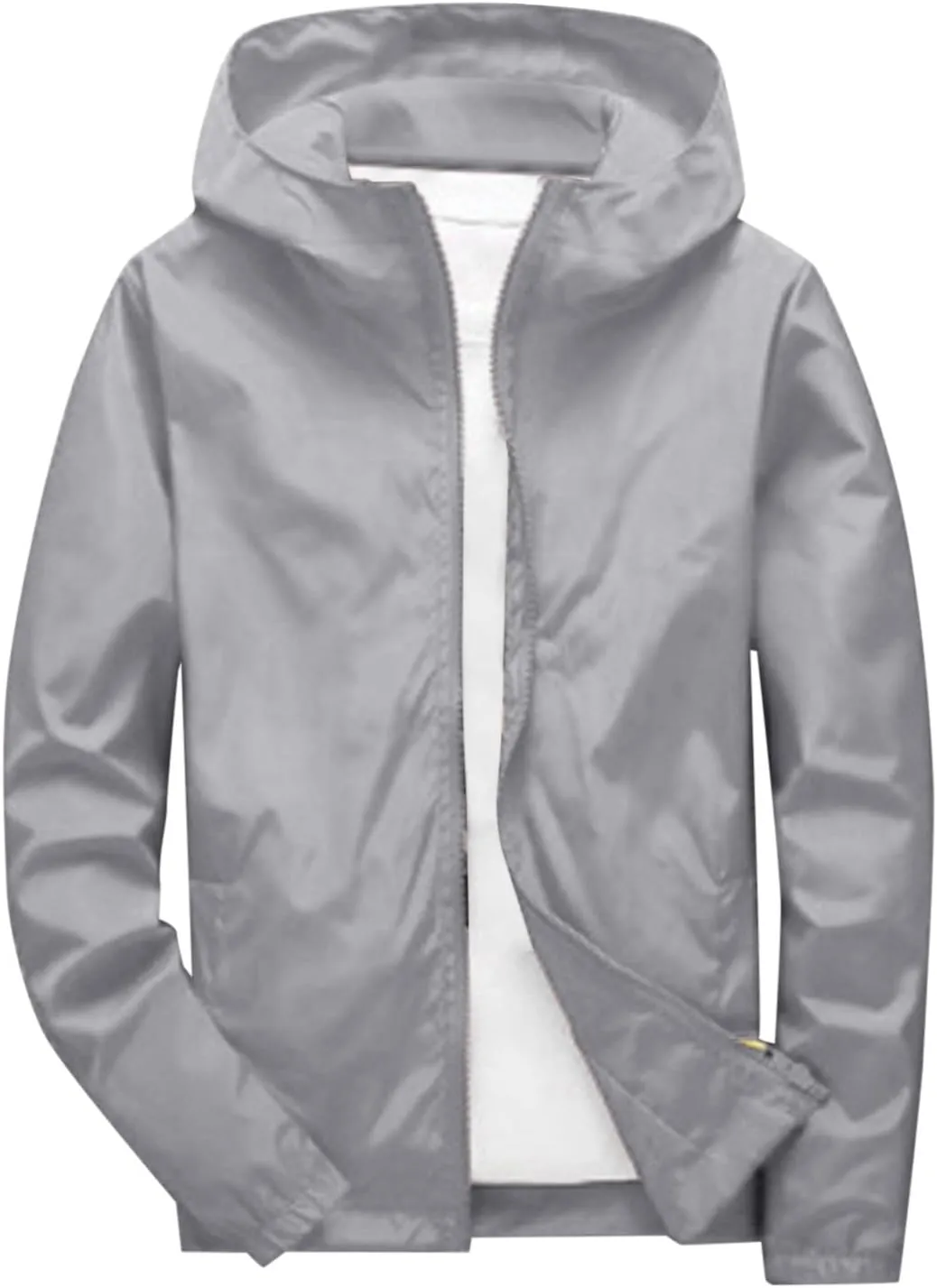 Thin Hooded Jacket for Mens Soft Shell Windproof Waterproof Hiking Coats Zipper Long Sleeve Casual Outwear Plus Size