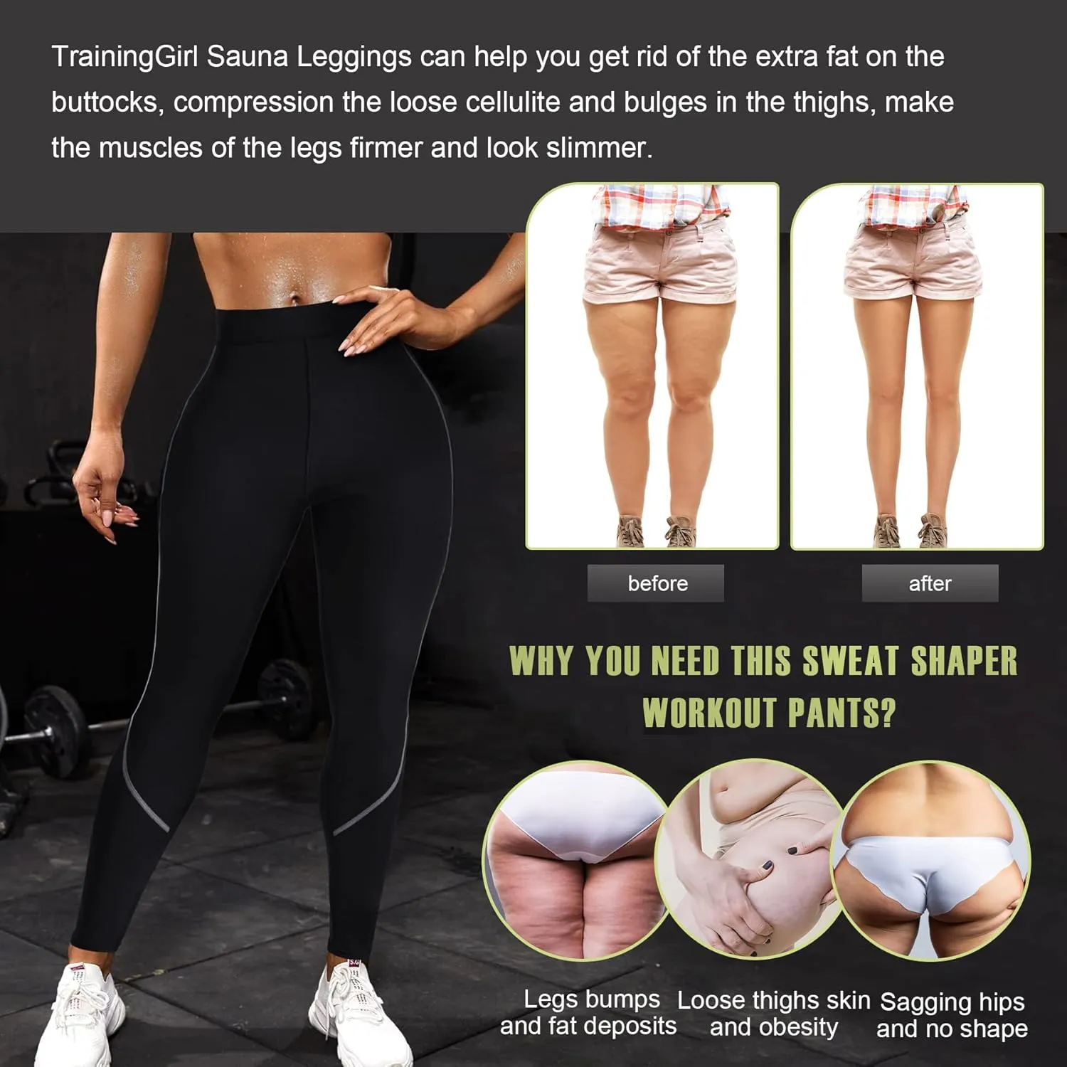 TrainingGirl Women Neoprene Sauna Leggings Sweat Shorts Weight Loss Workout Running Capris Slimming Compression Thermo Pants