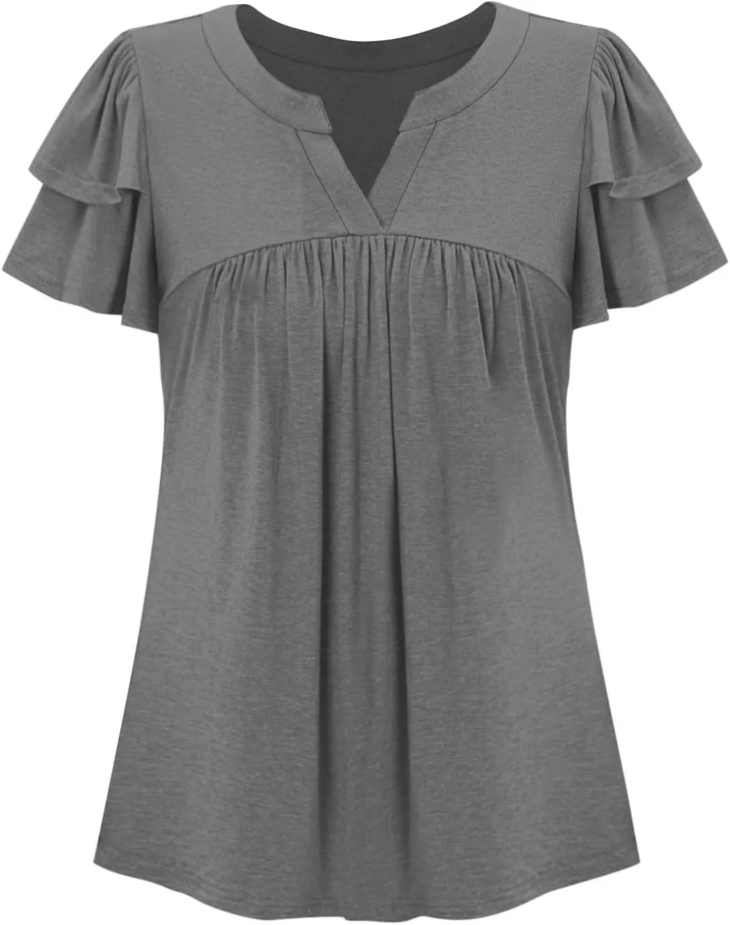 Tunic Tops for Women Ruffle Sleeve Shirts Loose Fit Casual V Neck Short Sleeve Summer Pleated T-Shirts Dressy Blouses