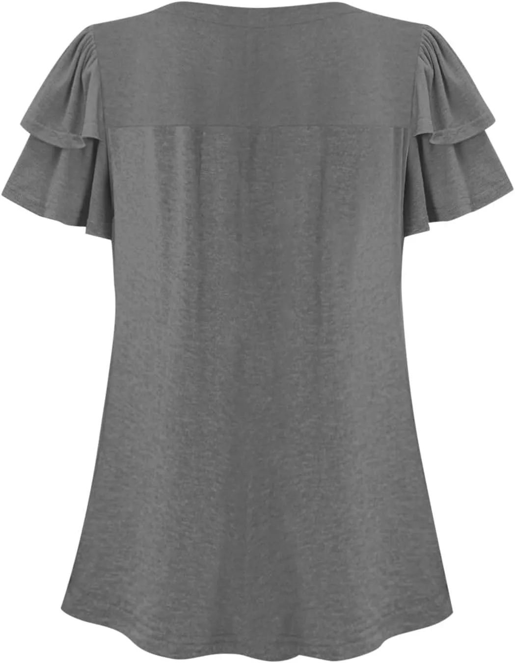 Tunic Tops for Women Ruffle Sleeve Shirts Loose Fit Casual V Neck Short Sleeve Summer Pleated T-Shirts Dressy Blouses