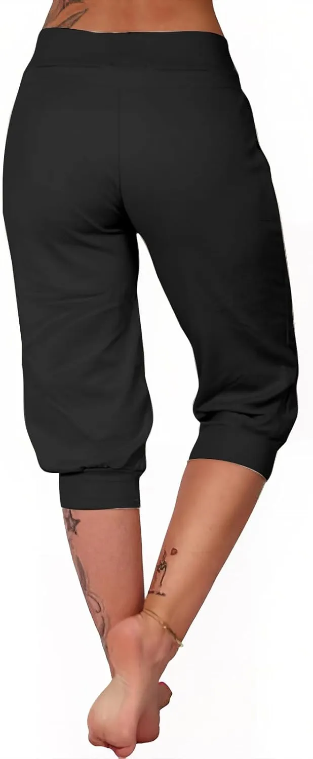 TUNUSKAT Womens Capri Sweatpants Lounge Cropped Joggers High Waisted Running Hiking Capris Stretch 3/4 Yoga Pants with Pocket
