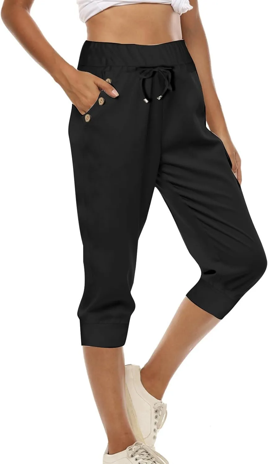 TUNUSKAT Womens Capri Sweatpants Lounge Cropped Joggers High Waisted Running Hiking Capris Stretch 3/4 Yoga Pants with Pocket