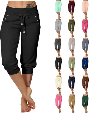 TUNUSKAT Womens Capri Sweatpants Lounge Cropped Joggers High Waisted Running Hiking Capris Stretch 3/4 Yoga Pants with Pocket