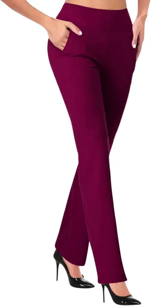 Uillui Business Casual Pants for Women High Waisted Tummy Control Bootleg Pants Slim Pocket Straight Trousers OL Suit Pants