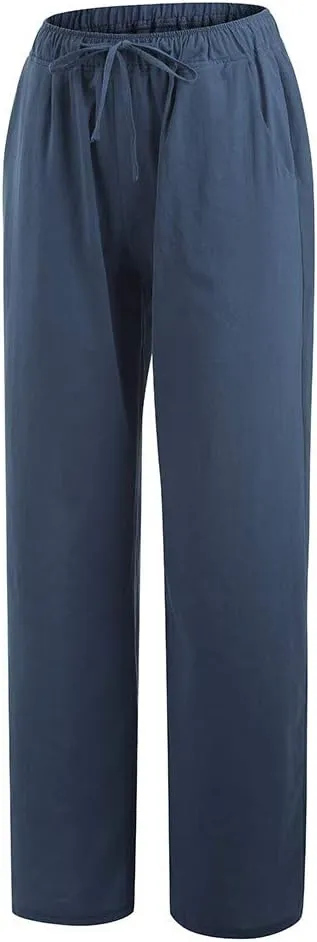 Uillui Ladies Low Waisted Flowy Flare Trousers Athletic Gym Fitness Yoga Straight Leg Pants Cotton Linen Work Wide Leg Pants