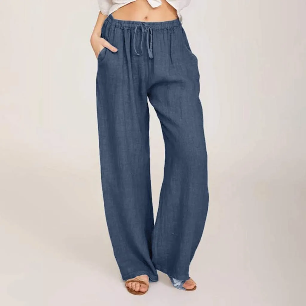 Uillui Ladies Low Waisted Flowy Flare Trousers Athletic Gym Fitness Yoga Straight Leg Pants Cotton Linen Work Wide Leg Pants