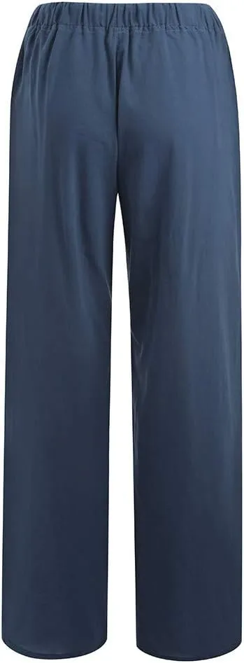 Uillui Ladies Low Waisted Flowy Flare Trousers Athletic Gym Fitness Yoga Straight Leg Pants Cotton Linen Work Wide Leg Pants