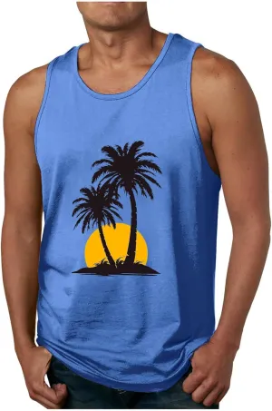 Uillui Men's Graphic T-Shirts Palm Tree Beach Tank Tops Cotton Workout Gym Muscle Shirts Summer Casual Sleeveless Tee Shirts