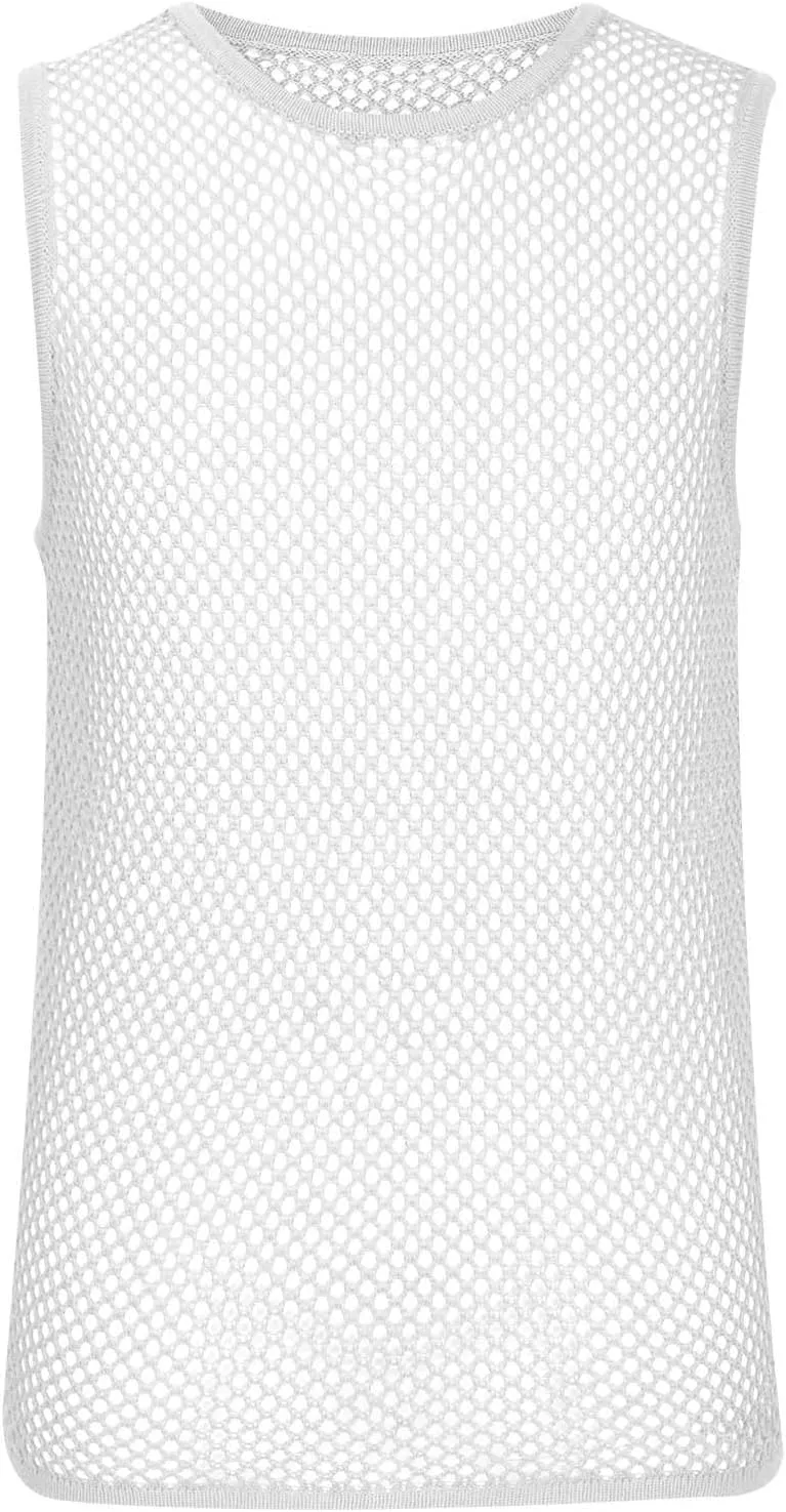 Uillui Men's Mesh Fishnet Muscle Shirts See Through Mesh Party Vest Tops Workout Muscle Tank Fitted Crew Neck Base Layer Tee
