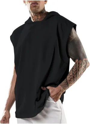 Uillui Mens Workout Tank Tops with Hood Bodybuilding Muscle Cut T-Shirts Fitness Training Tee Sleeveless Athletic Gym Hoodie