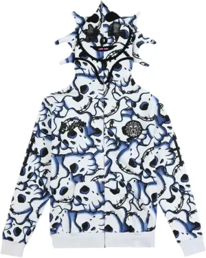 Unisex Full Zip Up Hoodies Goth Over Face Vintage Harajuku Retro Style Streetwear Jacket