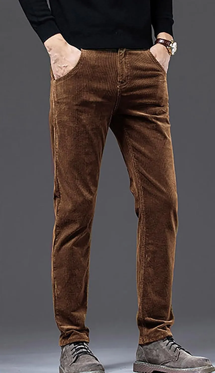utcoco Men's Cotton Slim Fit Corduroy Pant Straight-Leg Corduroy Pant for Men