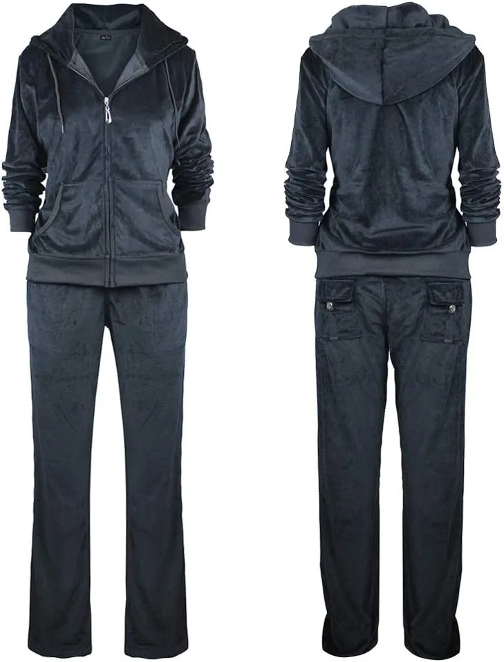 Velour Tracksuit Womens Sweatsuit Set - Athletic Zip Up Hoodies and Sweatpants Outfits with Stripes